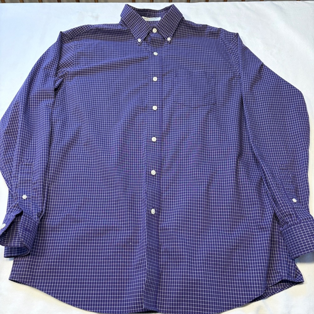 LL‎ Bean Mens Purple Grid Button Down Shirt Wrinkle Resistant Traditional Fit L